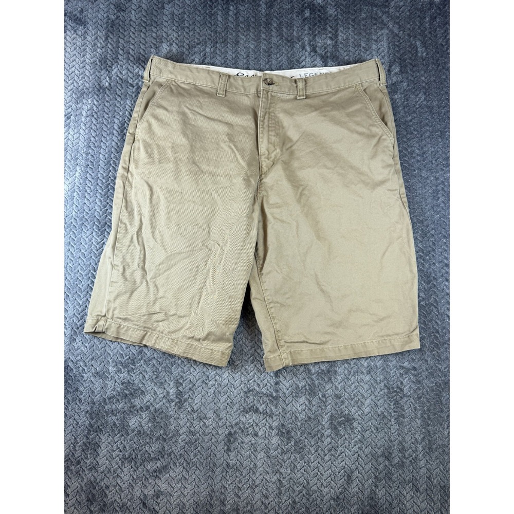 Eddie Bauer Chino Shorts Mens 40T Tan Khaki Cotton Mid Rise Flat Front Casual